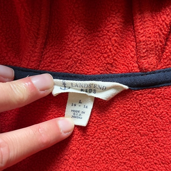 Lands End Kids Orange Hooded Zip Up Fleece Jacket Sweater Youth Size L (14-16) - Picture 3 of 11